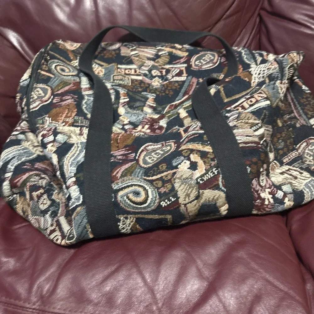 Vintage Sports Basketball Hockey Football Duffel Travel Bag Luggage Tapestry USA